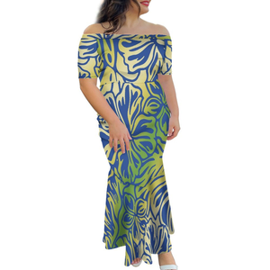 Abito <span class=keywords><strong>rosso</strong></span> <span class=keywords><strong>grande</strong></span> personalizzato su richiesta mezza spalla a coda di pesce stile Tongan abito monospalla arte del Pacifico polinesiano - Product Image 3