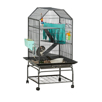 Cage à oiseaux en forme de grange Grande cage pour animaux de compagnie Roues Perroquet Perruche Canary Finch Conure avec support Multi-Level Small Animals Habitat