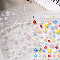 Autocollants 3D brillants gaufrés pour ongles, motif floral, fins, imperméables, non toxiques, en plastique, sans BPA, pour nail art