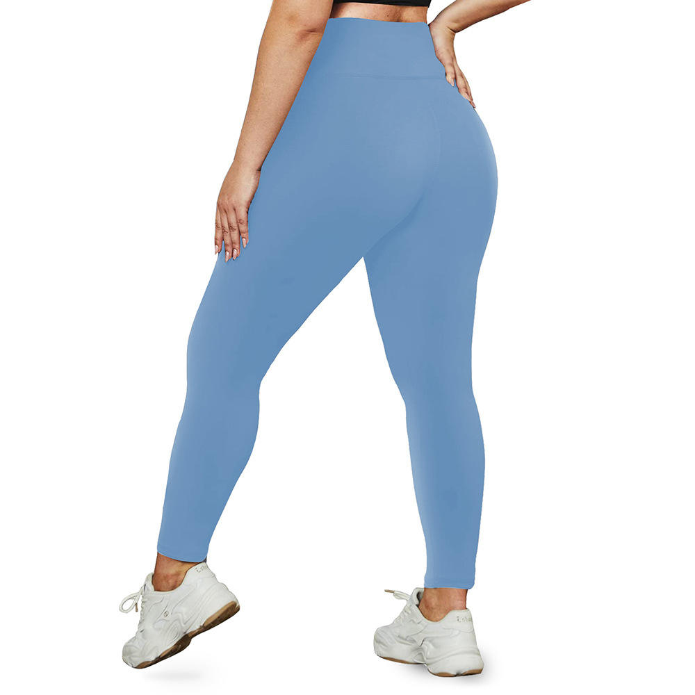 Light Blue Nine-Point Length Plus-Size Yoga Pants