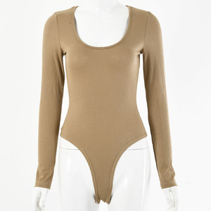 Body en tricot pour femme, manches longues, col en U, taille haute, coupe ajustée, couleur unie, automne-hiver, sous-vêtement - Product Image 5