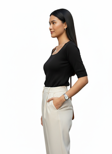 Pull-over élégant à col carré en viscose/coton fin et doux pour femmes et filles - Product Image 5