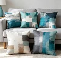 Housse de coussin YINUAN personnalisée bleu sarcelle, motif abstrait moderne texturé, peinture à l'huile, fermeture éclair, en polyester