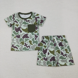Conjuntos de Verano para Bebés y Niños Pequeños Longlv, Pantalones Cortos con Estampado de Camuflaje de Pato y Ciervo, 2 Piezas, Estilo Casual de Caza - Product Image 5