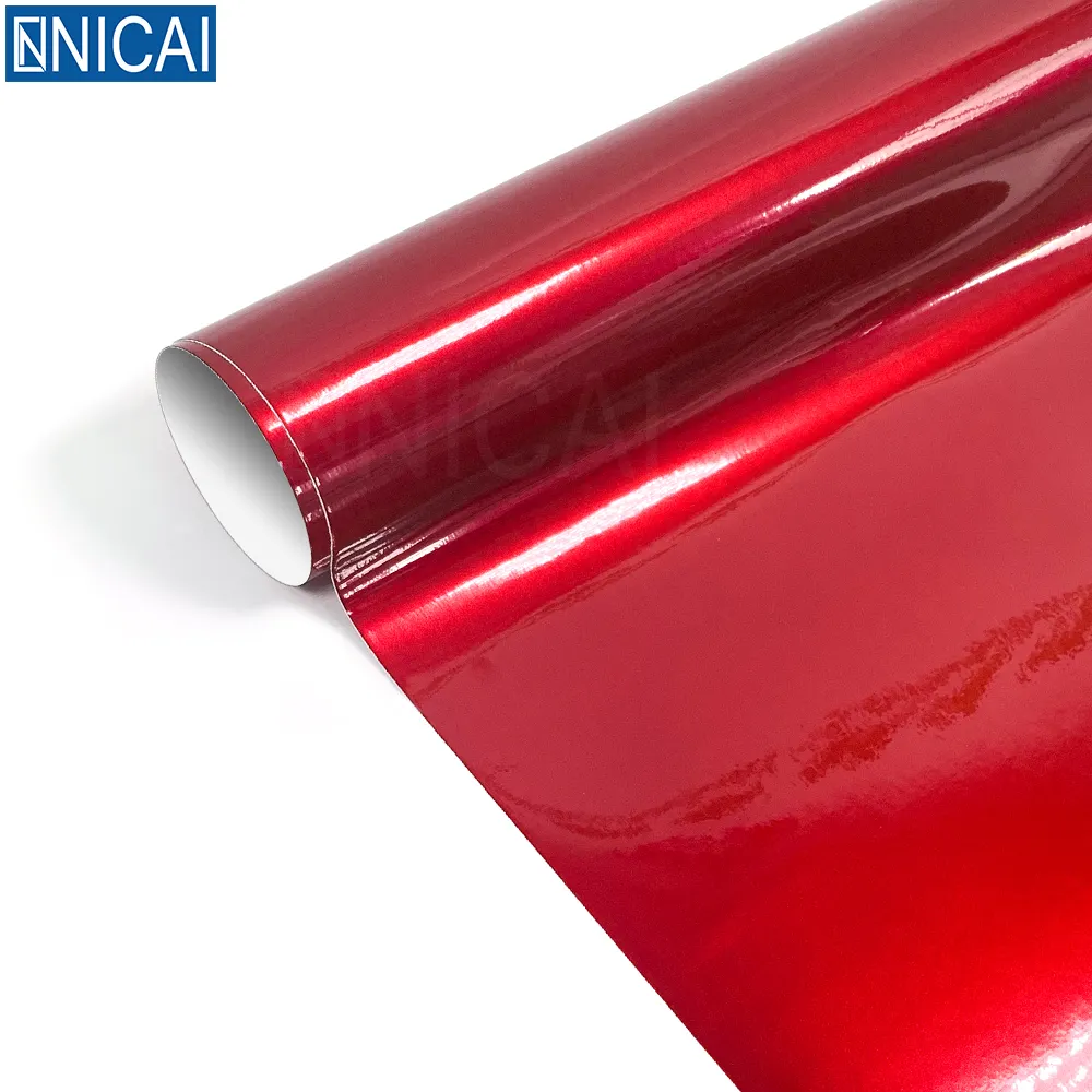 NICAI 50CM * 9M Metallic Super Glossy Candy Red Vinyl Wrap adesivi per auto vinile Fillm Car Vinyl Wrap