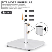 Base de parasol en métal JH-Mech 40 lbs, blanche, avec deux boutons de serrage et pieds antidérapants, base de parasol carrée en acier