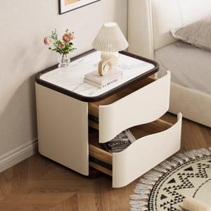 Table de chevet en bois massif avec plateau en marbre, design simple et moderne, installation facile, deux tiroirs, BTBT009, pour la maison ou l'hôtel - Product Image 4
