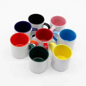 Pabrik grosir 7 Oz mug di dalam sublimasi porselen mug cangkir keramik putih di luar dan hitam minimalis kaca cangkir kopi