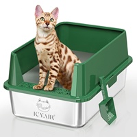 Bac à litière en acier inoxydable avec couvercle XL, bac à litière pour chat à côtés hauts, bac à litière extra large pour chat, toilette pour chat en métal anti-fuite
