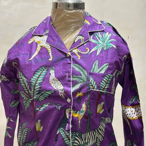 Conjunto de Pijama de Algodón Estampado para Mujer, Fabricante de Pijamas de Algodón con Estampado Personalizado, Manga Larga y Pantalones - Product Image 1