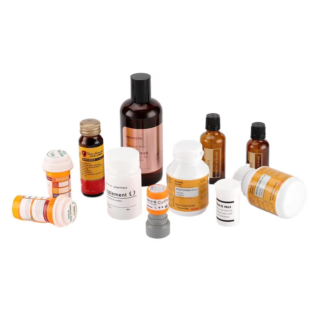 Custom Printed Plastic Waterproof Self Adhesive Pharmacy Medical Prescription Pill Bottle Labels Small Vial Stickers Multiple
