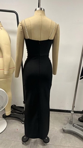 ชุดราตรีผ้าซาตินคริสตัลทรงตรงสำหรับผู้หญิงจาก MF Fashion สายไขว้ประดับมุก ผ่าสูง ยาวกรอมพื้น เหมาะสำหรับงานปาร์ตี้หรืองานพรอม - Product Image 3