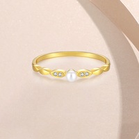 Élégante bague en argent 925 plaqué or 18 carats avec perle et feuille, accent zircon, collection nature, bagues fines