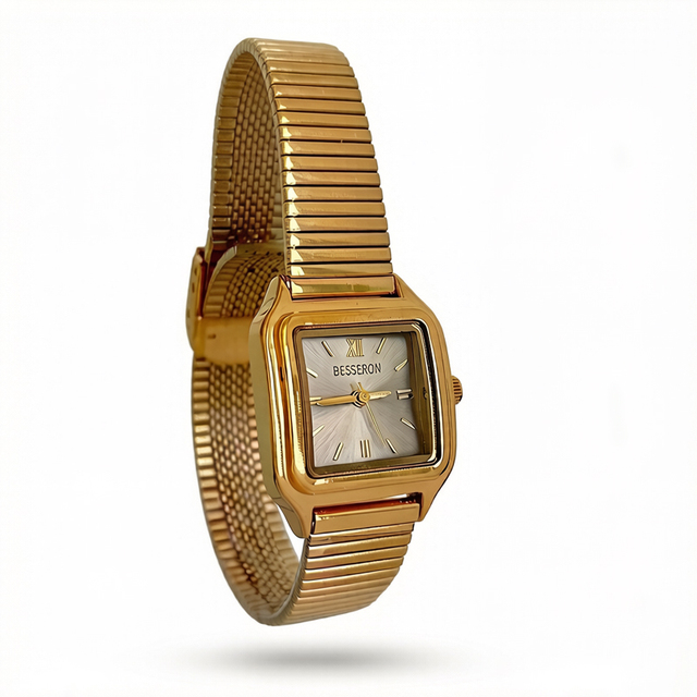 Custom Logo Classic Square Alloy Retro Watch with Glass Dial Water Resistant Small Size Gold Quartz for Unisex