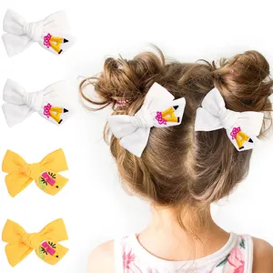 Shenglan Kids Hair Clips Yellow Pencil Embroidered Hair Accessories Back to School Season Bow Hair band for Little Girls