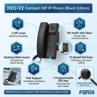 Téléphone IP compact H2U mural SIP VoIP avec voix HD, 2 lignes SIP, PoE, 10 touches de numérotation rapide, interphone et ouverture de porte pour usage hôtelier