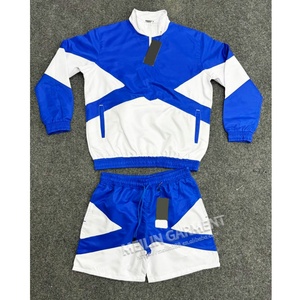 Custom Design <b>Stitching</b> Color Cut With <b>Stitching</b> Zip up Jacket and Nylon Shorts Set Polyester Two Piece Windbreaker <b>Tracksuit</b> - Product Image 2