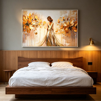 Peinture sur toile florale dorée de luxe pour femme, peinte à la main, texture 3D épaisse, art mural, cadeau pour chambre à coucher, salon de beauté, décoration intérieure