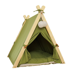 Tente pour animaux <span class=keywords><strong>de</strong></span> compagnie en bois personnalisable Offre Spéciale <span class=keywords><strong>tipi</strong></span> <span class=keywords><strong>toile</strong></span> lavable d'intérieur avec motif animal pliable accepté - Product Image 1