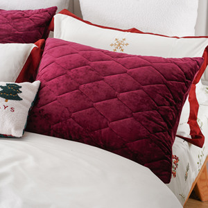 Thêm Dài Staple Chải Bông Giáng Sinh Trang Trí Nội Thất Thực Vật In Màu Đỏ Ruffle Bện Trim Duvet Cover Set Với Bông Tuyết Thêu - Product Image 4