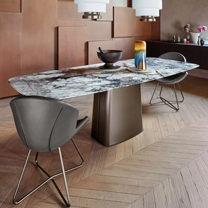 Set da Pranzo di Lusso per 6 Persone, <span class=keywords><strong>Tavolo</strong></span> in Acciaio Inox con Piano in <span class=keywords><strong>Marmo</strong></span> Nero, Oro e Pietra Sinterizzata Bianca, Estensibile, con Sedie - <span class=keywords><strong>Marmo</strong></span> Nero e Oro - Product Image 1