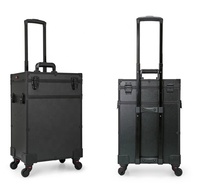 C valise 2 couches pour tous les kit cosmétique avec miroir d'éclairage Salon de coiffure train vanité roulant beauté trousse de maquillage