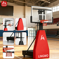 Support de basket-ball réglable avec système de levage mobile et coussinets de protection pour enfants, pour terrains intérieurs et extérieurs