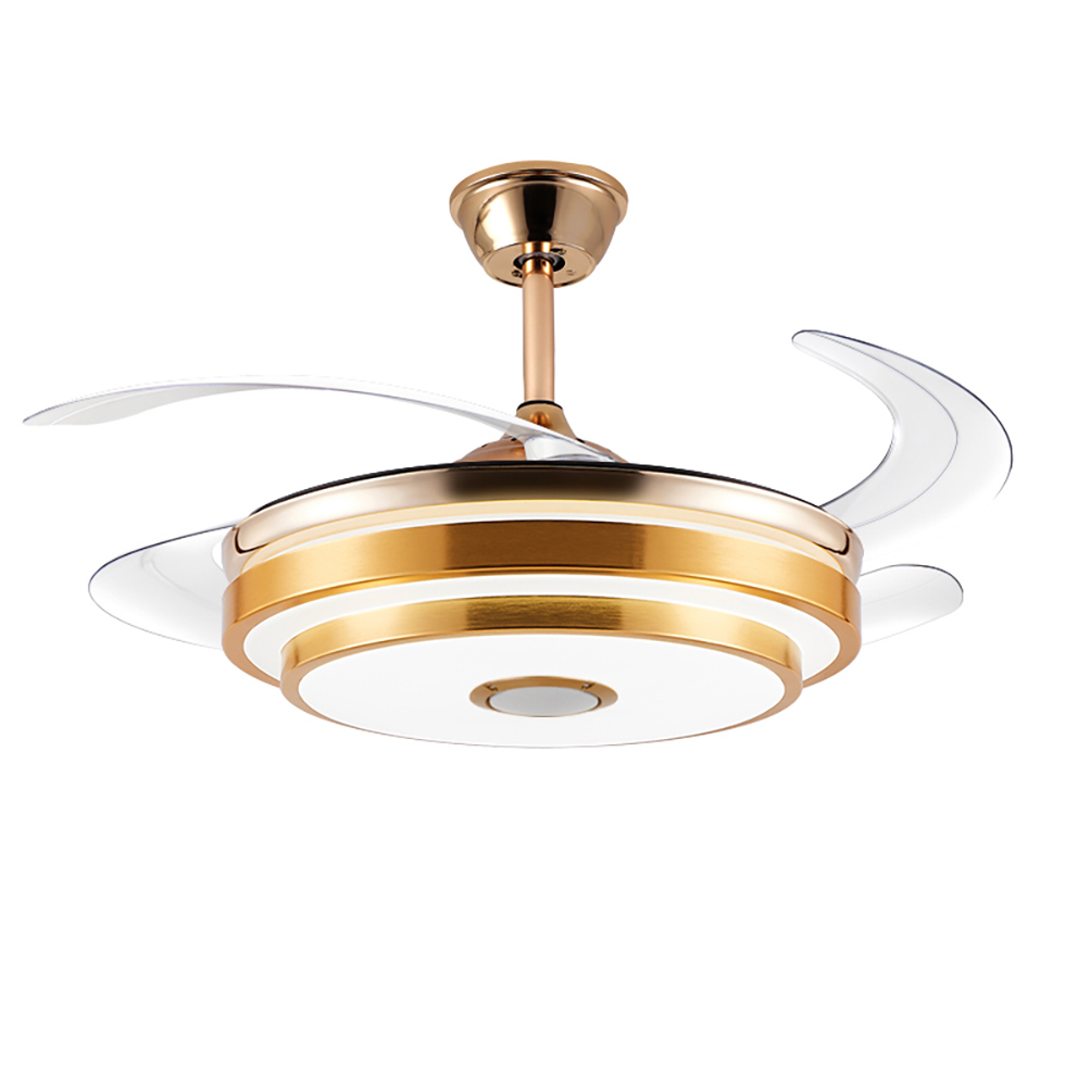 Led Indoor Chandelier Gold Invisible Retractable Music Ceiling Fan With Light Modern Ceiling Fan Lamp