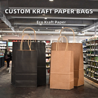Sacs en papier kraft brun classiques personnalisés avec ruban/cordes en coton, sacs cadeaux recyclables pour supermarchés et commerces de détail, logo personnalisé