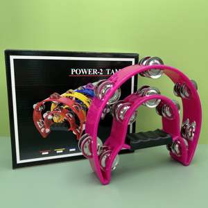 Pandereta instrumento musical doble fila de mano forma de media luna baile aula fiesta favor baile pandereta de plástico chico juguete - Product Image 3