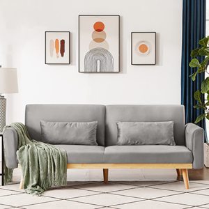 Sofá Cama Futón Moderno - Sofá <span class=keywords><strong>de</strong></span> Dos Plazas Convertible y Plegable con Espuma Viscoelástica y <span class=keywords><strong>Patas</strong></span> <span class=keywords><strong>de</strong></span> <span class=keywords><strong>Madera</strong></span> Maciza para Sala <span class=keywords><strong>de</strong></span> Estar - Product Image 2
