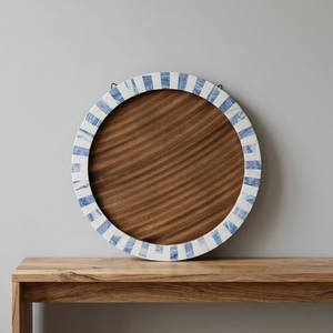 Round Wood <b>Photo</b> <b>Frame</b> Blue White Stripe Mosaic Design Wall <b>Mount</b> Minimalist Style Table top Home Decor Latest Design Low Price - Product Image 1