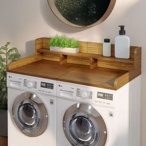 <b>WALNUT</b> Double Layer 54" Width X 27.5" Depth Non-Slip Counter Storage Organizer for Dryer Laundry Sorter Wood <b>Shelf</b> Model - Product Image 2