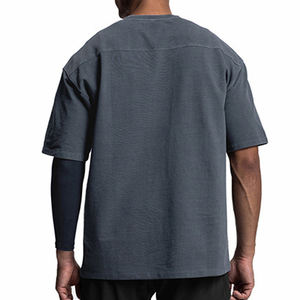 T-shirt ample et épais à épaules tombantes, style streetwear décontracté, coupe carrée, 100% coton, col rond, t-shirt vierge pour homme - Product Image 2