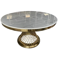Table de mariage ronde en acier inoxydable doré avec plateau en marbre à vendre