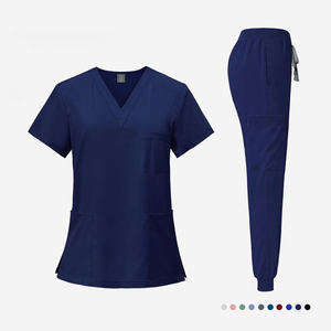 Conjunto de Uniformes Médicos Unisex Resistentes a las Arrugas, con Cuello Alto Elástico, 2 Bolsillos Laterales, 94% Poliéster + 6% Elastano, Tela Twill - Product Image 4