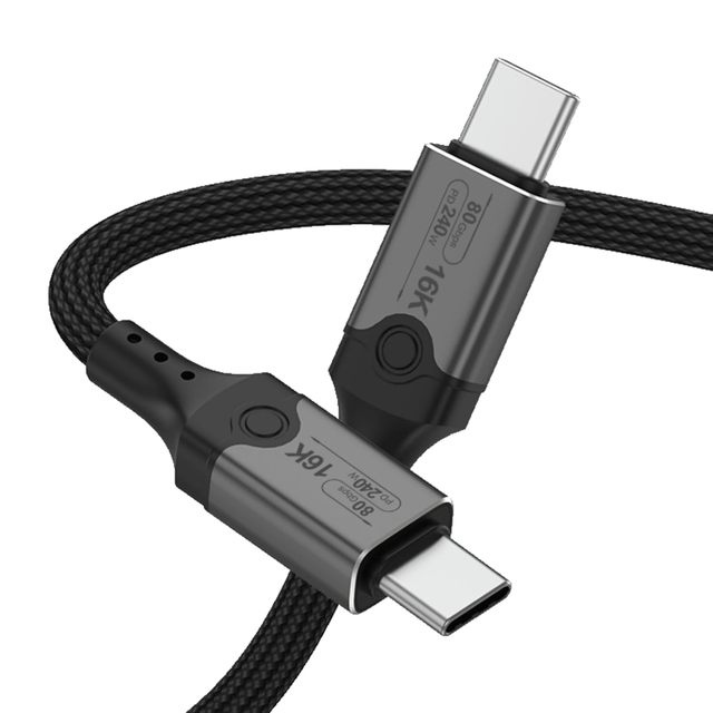 SYONG 80Gbps Thunderbolt 5 /4 /3 Cable Braided 240W 16K/ Dual 8K 60Hz, 4K 540Hz/240Hz, USB 4 Type C Monitor Video Display Cable
