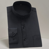 Chemise habillée pour homme à col montant, manches longues, simple boutonnage, non repassable, respirante, en coton et polyester, twill, été chinois