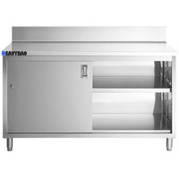 Table de travail de cuisine Heavybao en acier inoxydable avec base fermée, porte coulissante, étagère intermédiaire réglable et crédence