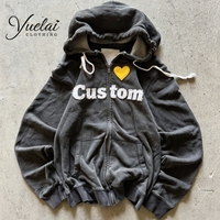 Sudadera con capucha personalizada 100% algodón con cremallera, bordado, oversize, de peso pesado, estilo streetwear, de felpa francesa, lavada, corte holgado para hombre
