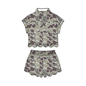 GSSO3565 Ensemble personnalisé pour petites filles, imprimé camouflage, manches courtes, à volants, vente en gros pour enfants - Product Image 4