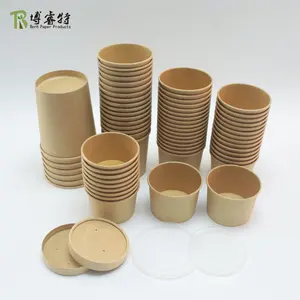 Wholesale Disposable Custom Printed Hot Soup Takeout Takeaway 8oz/12oz/16oz/32oz Kraft Paper Food Container With Lids