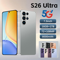 Smartphone S26 Ultra France 7,3 pouces 90Hz Android 15 16 Go 1 To 108 MP 8800 mAh Deca Core 5G Double SIM Carte TF Face ID GPS Métal