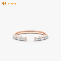 Anillo de Boda de Oro Amarillo de 14k para Mujer con Diamantes de Laboratorio, Anillo Apilable de Oro 585, Anillo Abierto Tipo Baguette para Compromiso