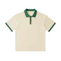 T-shirt Homme Rétro Col V Tricoté Lourd 240 Grammes à Contraste, Manches Courtes Printemps-Été, Tendance, Formel, Ample, Imprimé