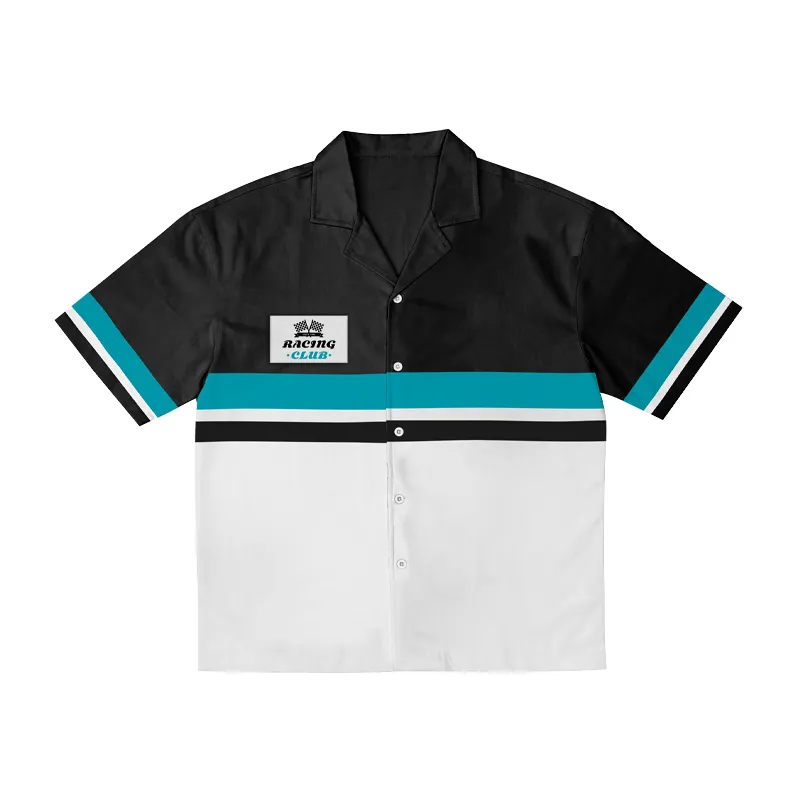 2024 Custom Heren Overhemd Met Label Trendy Amerikaanse Hiphop Losse Korte Mouwen Cubaanse Kraag Casual Shirt