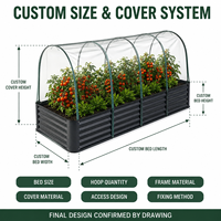 Grand lit de jardin surélevé en métal de style australien avec couverture de serre et cadre en arceaux, pots de fleurs OEM en gros