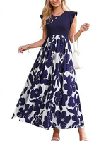 Robe longue décontractée d'été pour femme, à pois, tissée, respirante, lavable, coupe ample, confortable pour le ventre