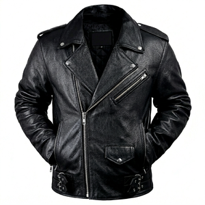 <b>Mens</b> Real Black <b>Leather</b> <b>Jacket</b> Heavy Biker Motorcycle Vintage Distressed Cowhide Coat Custom Classic Fashion Outerwear Winter - Product Image 1