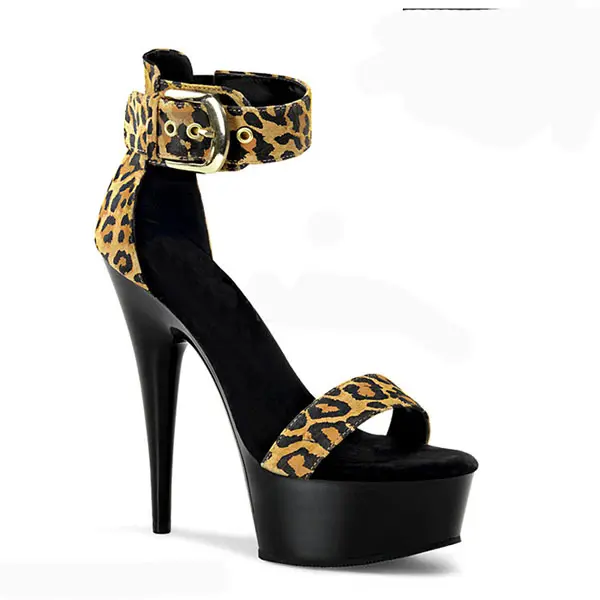 Punta abierta 6 pulgadas mujeres gótico Sexy fetiche 15cm estampado de leopardo baile en barra tacones altos modelo de moda show sandalias grandes plataforma